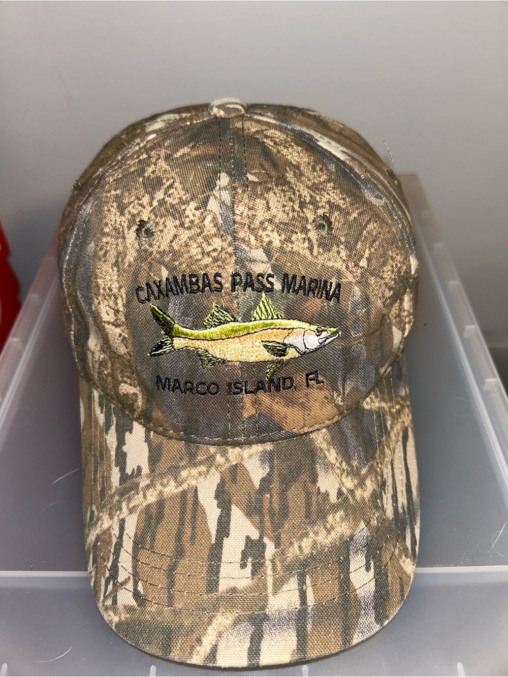 Caxambas Pass Marina Marco Island FL Camouflage Fishing Cap